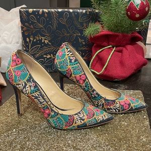 Embroidered bohemian heels
